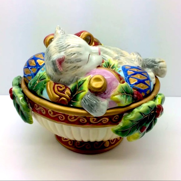 FITZ FLOYD Christmas Kitten Bowl Candy Dish Rare!! - Picture 4 of 13